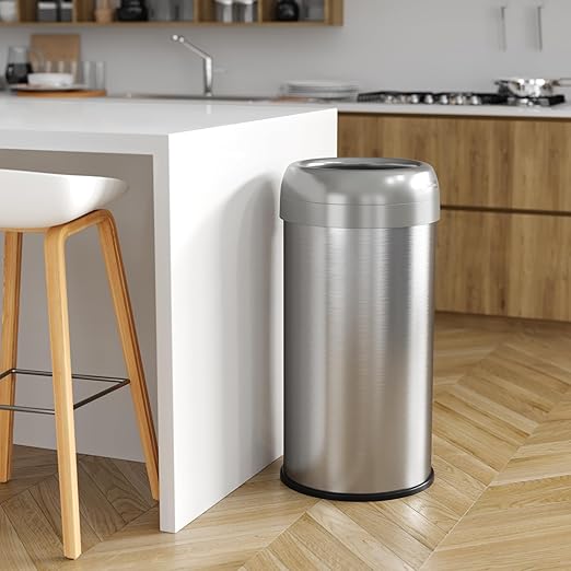 iTouchless Dual-Deodorizer Trash Can and Recycle Bin, Stainless Steel Commercial Grade Large 10 Inch, Home, Restaurant, Restroom, Office, 16 Gallon / 61 Liter, Open Top, Round