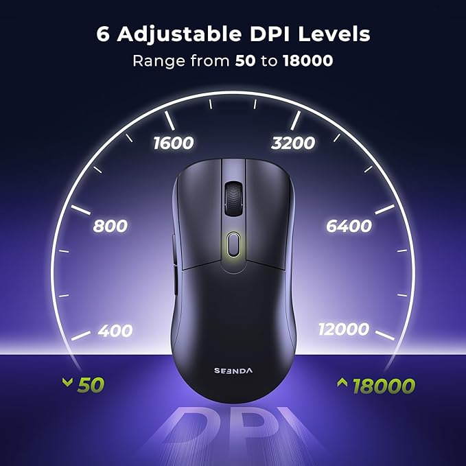 seenda Wireless Gaming Mouse, USB C Mouse, Web-Based Driver, 18000 DPI, 67g Lightweight, 6 Programmable Buttons, Type-C Rechargeable Mouse Gamer for PC/Laptop/Mac - Black