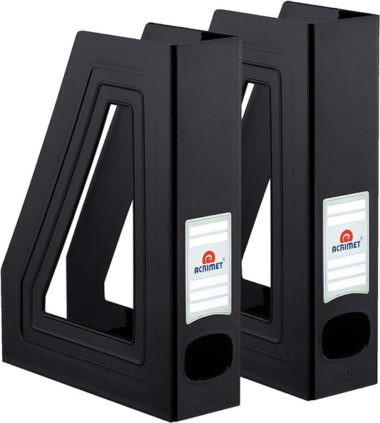 Acrimet Magazine File Holder, Durable Rack, Space-Saving Organizer (Plastic) (Black Color) (2 pack)