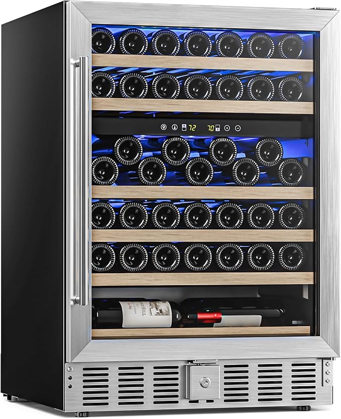 Antarctic Star 24 Inch Wine Fridge, 52 Bottle Wine Cooler Refrigerator. 39-64°F Dual Zone Wine Refrigerator Glass Door, Built in or Freestanding Under Counter Fridge for Home Bar Office