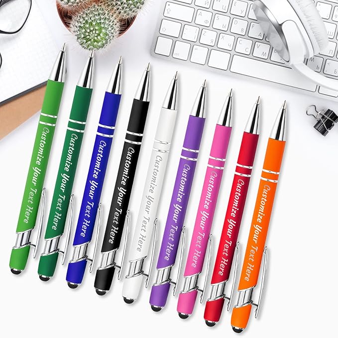 Personalized Pens Bulk 150 with Name Custom Engraving Ballpoint Pens with Stylus Tip Customized Smooth Writing Pens Personalized Gifts for Anniversary Birthday or Graduation(Black,Black Ink)