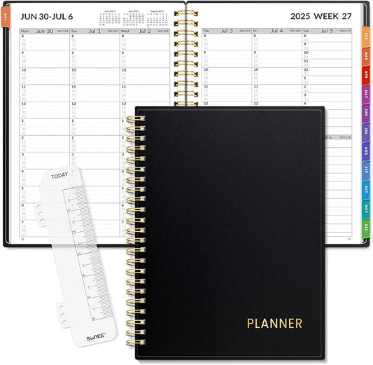 SUNEE 2025-2026 Appointment Book, Quarter-Hourly, Weekly & Monthly - from July 2025 to June 2026, 6.4"x8.3" Academic Planner, Flexible Cover, Note Pages, Bookmark, Spiral Binding, Black