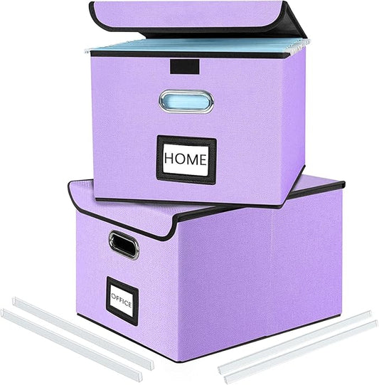 Decorative File Organizer Storage Boxes with Lid, Huolewa Linen Hanging Filing & Storage Box with Plastic Slide for Office/Decor/Home, Universal Hanging Filing Organization Box for Letter/Legal Folder