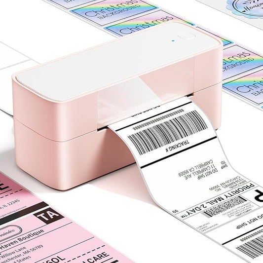 Bluetooth Thermal Label Printer Pink, Wireless 4x6 Thermal Shipping Printer Pink for Small Business & Shipping Package, Desktop Printing, Compatible with Amazon, Ebay, Shopify, Etsy, USPS