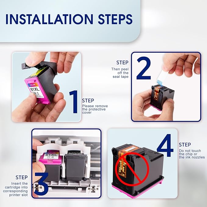 61XL 61 Ink Cartridge Combo Pack Compatible for HP Ink 61 Works with Envy 4500 4501 4630 5530 Deskjet 1000 1010 2540 Officejet 4630 4635 Printer (1 Black, 1 Color) 2-Pack