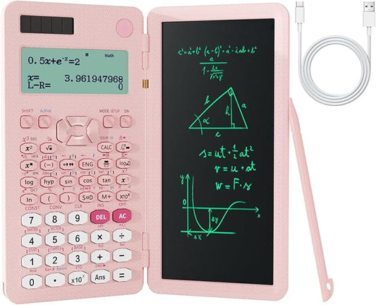 Rechargeable Scientific Calculator for Students, Pink 991ES MAX Foldable Science Calculator with Notepad 417 Function Solar Energy Science Calculators for Middle and High School Supplies (Pink)