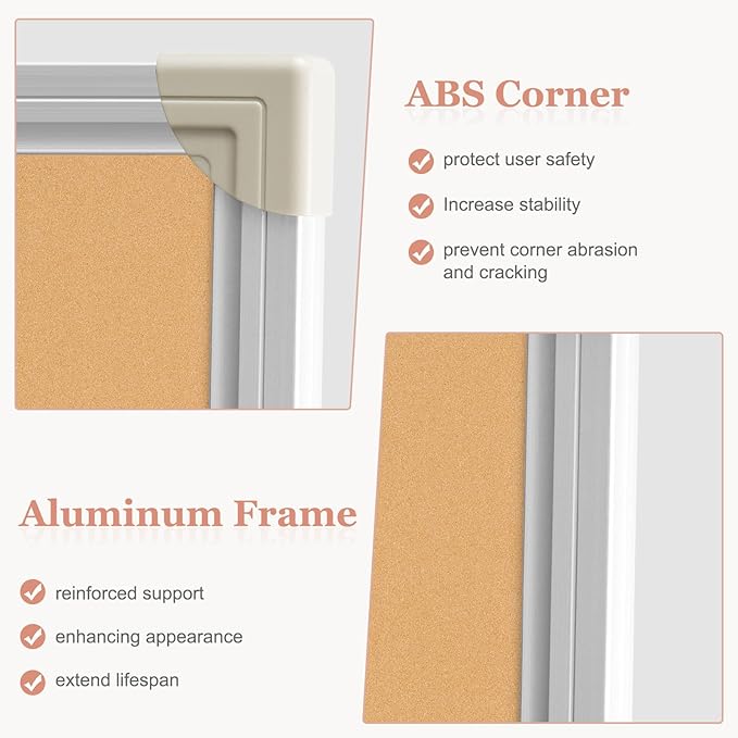 Double-Sided Large Cork Board, 60" x 36" Foldable Hanging Aluminum Framed Bulletin Board, Vision Board Pin Board Corkboards for Walls, Office, School Decor, 20 Pushpins