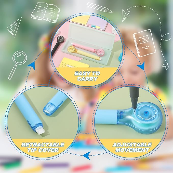 10 Pack Correction Tape Pen Correctional Ink Tape Push Pull Protective, Easy to Use Applicator for School Office Supplies, 0.2 x 236 Inch(Bright Color)