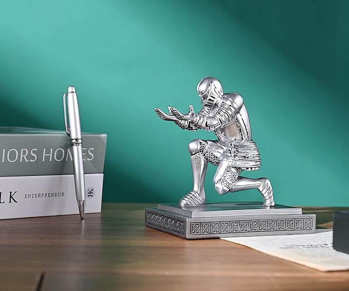 Knight Pen Holder Pen Stand Desk Organizers and Accessories Resin Pencil Holder as Gift with a Fancy Pen for Office and Home Desk Organizer (Silver)
