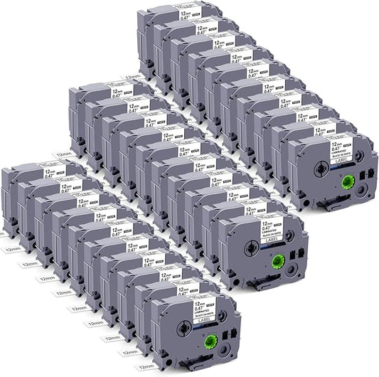 30-Pack Replacement for Brother P-Touch Label Tape TZe-231 TZ-231 TZe TZ Tape Laminated White Label Maker Tape Compatible with Brother Label Maker PT-D200 PT-D210 PTH100 PT-D400, 1/2" x 26.2'