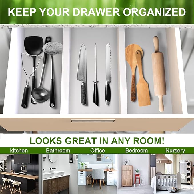 ANTOWIN Bamboo Drawer Dividers Organizers, Expandable Drawer Separators Splitter,17-22 inches Long Adjustable Spring-loaded Organizer for Large Utensil, Clothes, Tools Drawers (White)