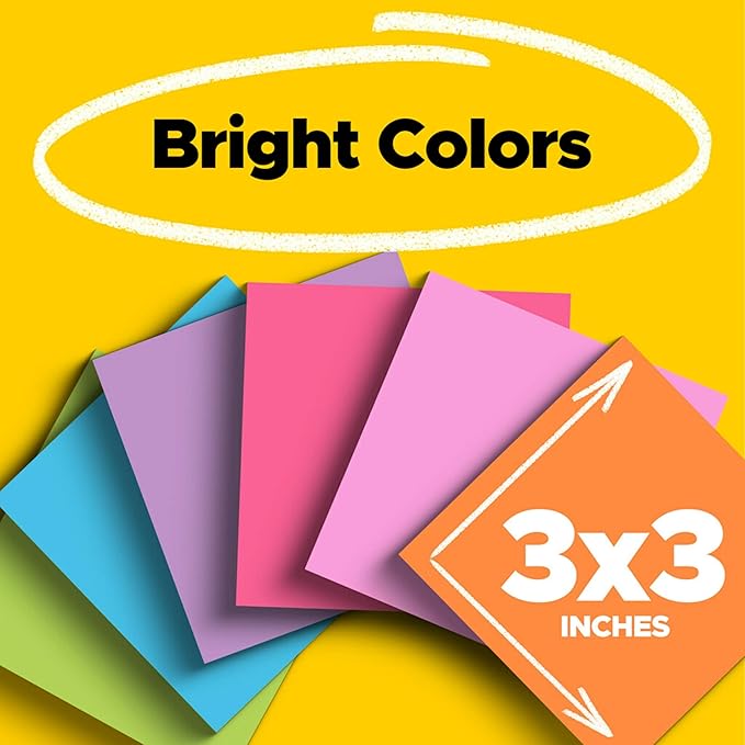 Post-it Super Sticky Notes, Assorted Bright Colors, 3x3 in, 15 Pads/Pack, 45 Sheets/Pad, 2X The Sticking Power, Recyclable, Multi-Color