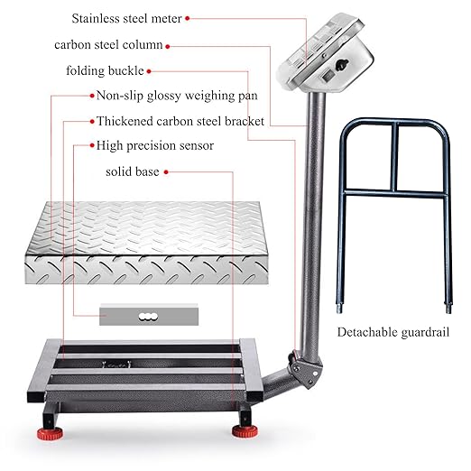 660LBS Industrial Platform Scale Weight Computing Digital Scale Floor Platform Scale with Removable Guardrail Perfect for Postal Luggage Shipping Mailing Weighing LB/KG