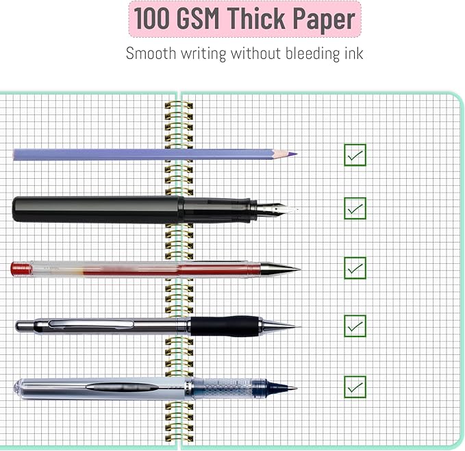 Graph Paper Notebook 8.5" x 11", A4 Blue Grid Notebook Journal Hardcover College Ruled Notebook for Work, 120 Pages 100GSM Large Thick Spiral Writing Journal for Women & Men