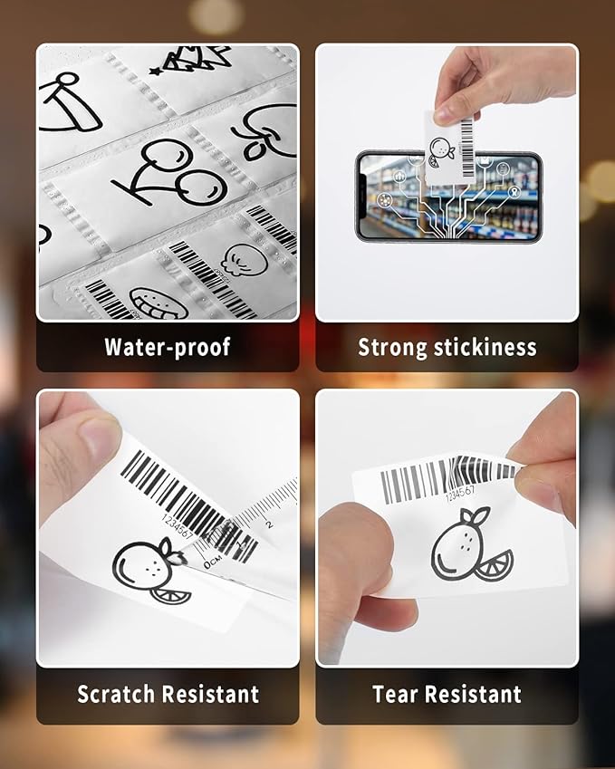 960 pcs Thermal Sticker Barcode Label Paper, Phomemo Multi-Purpose Self-Adhesive Tag for M110/M220/M108/M250/M260/M120/M150 Label Maker Machine, 1.18'' x 0.78"(30X 20mm),320 Pcs/Roll, Black on White