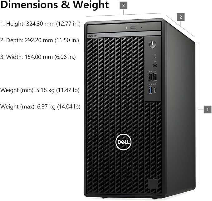 Dell OptiPlex Desktop Computer, 7020 Tower Dekstop PC, 12th Gen Intel 4-Core Processor (Beats Core i7-9700), 32GB DDR5 RAM, 1TB PCIe SSD, DVDRW, WiFi Adapter, RJ-45, Keyboard & Mouse, Windows 11 Pro