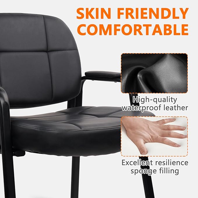 CLATINA Big & Tall 500 lbs Waiting Room Guest Chair, Leather Office Reception Chair No Wheels with Padded Arms for Elderly Home Desk Conference Room Lobby Side Salon Clinic, Black(6 Pack)