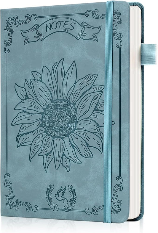 Sunflower Journal for Girls Women Journals for Writing 100GSM College Ruled A5 Leather Notebook for Girls Ages 8-12 Flower Diary with Heart-shaped Shadow, 5.7" x 8.3", Blue