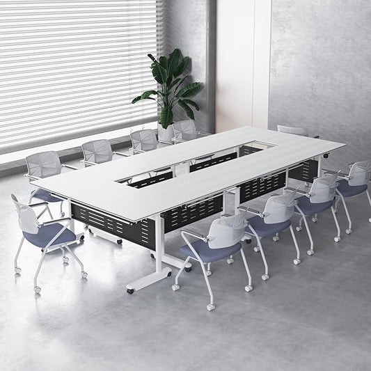 4Pack Conference Room Table, Folding Conference Table for Office Classroom, Mobile Training Tables with Casters Silent Wheels, Large Rectangular Convertible Modular Seminar Tables (L55.1in)