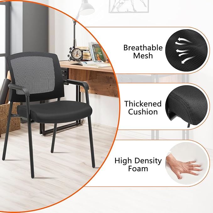 CLATINA Black Stacking Chairs Stackable Waiting Room Chairs with Armrest, Mesh Office Reception Guest Chair for Home Desk Conference Lobby Church Medical Meeting Training Ergonomic, Set of 8