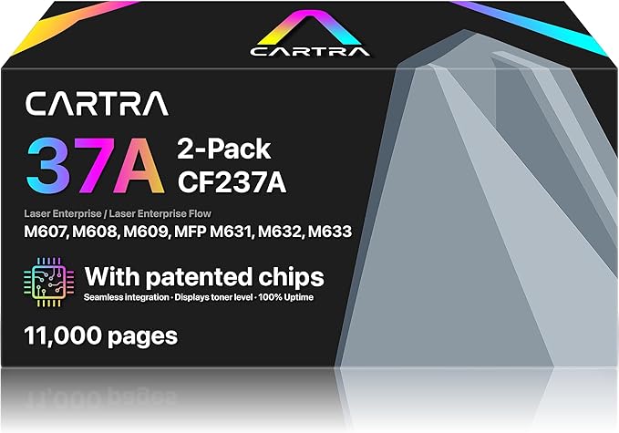 37A Compatible Toner Cartridge Replacement for HP 37A Black Toner Cartridge CF237A M607 M608 Works with Toner Enterprise M607n M607dn M608n M608dn M608x M609 MFP M631 M632 M633 Ink Printer Black 2Pack