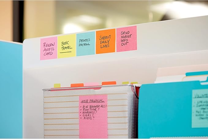 Post-it Super Sticky Notes, 24 Sticky Note Pads, 3 x 3 in., School Supplies, Office Products, Sticky Notes for Vertical Surfaces, Monitors, Walls and Windows, Supernova Neons Collection
