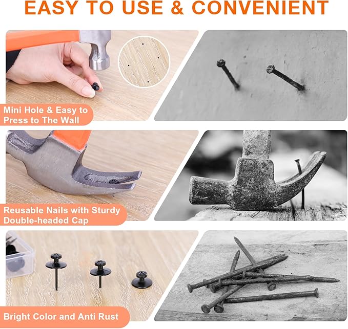 50 PCS Push Pins Picture Hangers Wall Hooks, Double Headed Thumb Tacks Without Nails, Renter Friendly Decor Thumbtacks for Tapestry Frame Art Photos (Black)