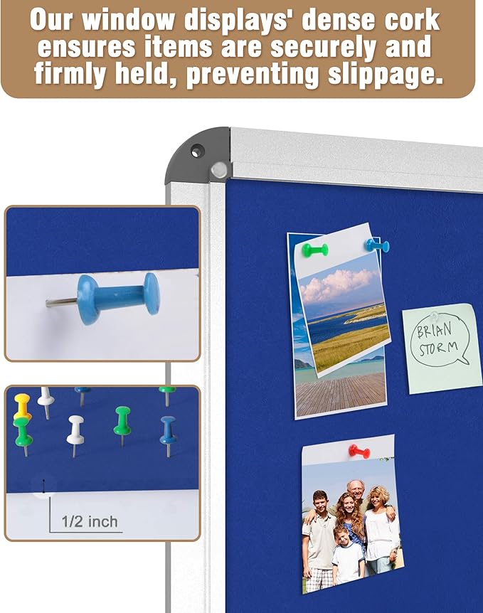 38"x28" Enclosed Bulletin Board, Lockable Weather-Resistant Aluminum Cork Noticeboard for School & Office, Silver Frame w/Blue Flet