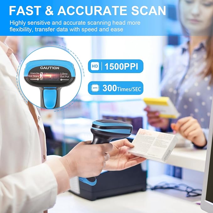 Barcode Scanner Wireless, 1D Laser Barcode Reader with Stand 2.4G Wireless & USB Wired Connection 2 in 1 Plug and Play Handheld Bar Code Scaners