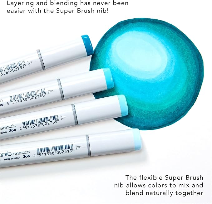 Copic Sketch Alcohol Markers, 6 Color Dual Tip Art Marker Set – Blendable Brush Tips for Drawing, Sketching, and Illustration – Professional Set for Adults/Teen Artists & Creators - Sea & Sky