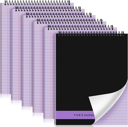 6 Pcs Legal Pad Top Spiral Bound Notebook 70 Sheets Wirebound Notepad Double Sided Ruled Memo Steno Book with Stiff Back Cover for Business(8.5 x 11 Inches,No Holes,Purple)