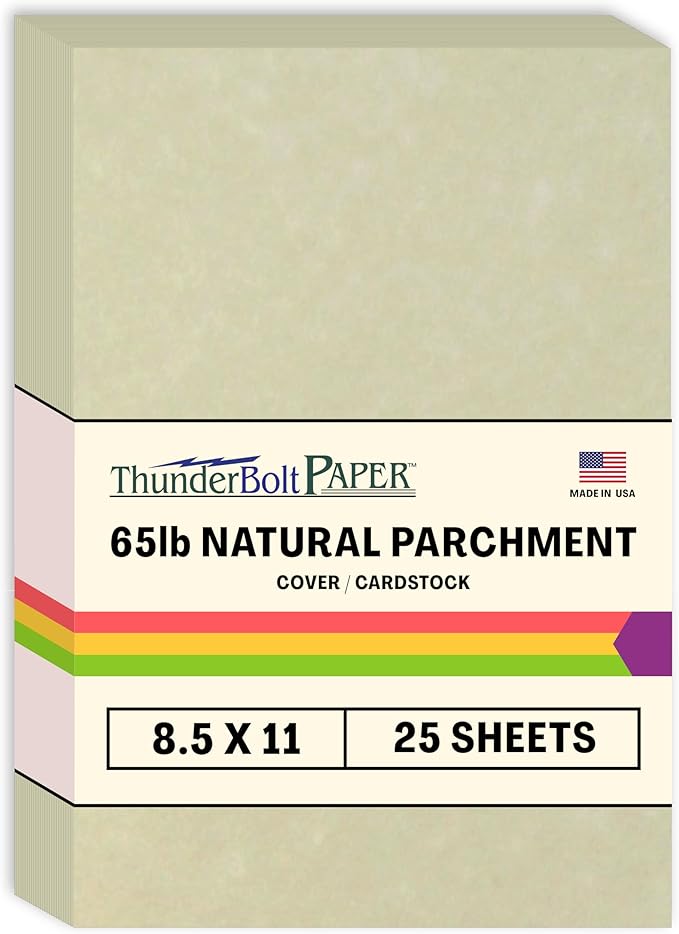 25 Natural Parchment 65lb Cover Paper Sheets 8.5X11 Inches Cardstock Weight Colored Sheets 8.5" X 11" (8.5X11 Inches) Standard Letter|Flyer Size - Printable Old Parchment Semblance
