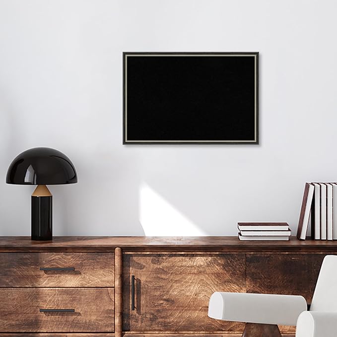 Amanti Art Black Cork Board for Wall, 17x25 Vision Board with Black Wood Frame, Medium Corkboard Office Decor for Home Organization, Modern Corkboard Pinboard to Display Items for Home Organization