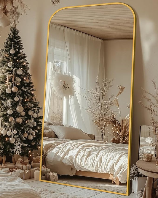 Antok Full Length Mirror, 81"x41" Floor Mirror Freestanding, Arched Floor Standing Large Full Body Mirror with Stand for Bedroom, Hanging Mounted for Living Room, Gold