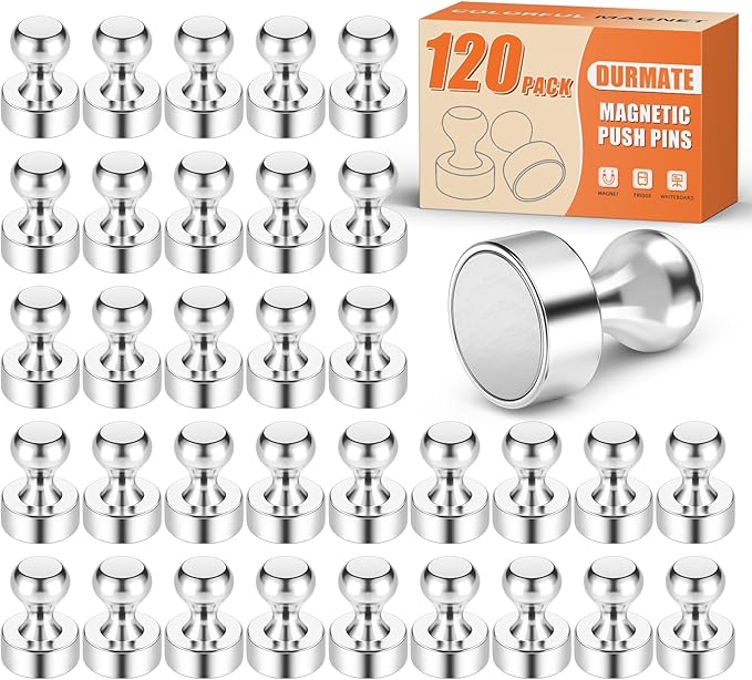 120 Pack Whiteboard Magnets, Refrigerator Magnets Strong, Sliver Magnetic Clips for Gadgets, Tiny Magnetic Push Pins for Desk Accessories, Kitchen Decor and Accessories, Office, Crafts