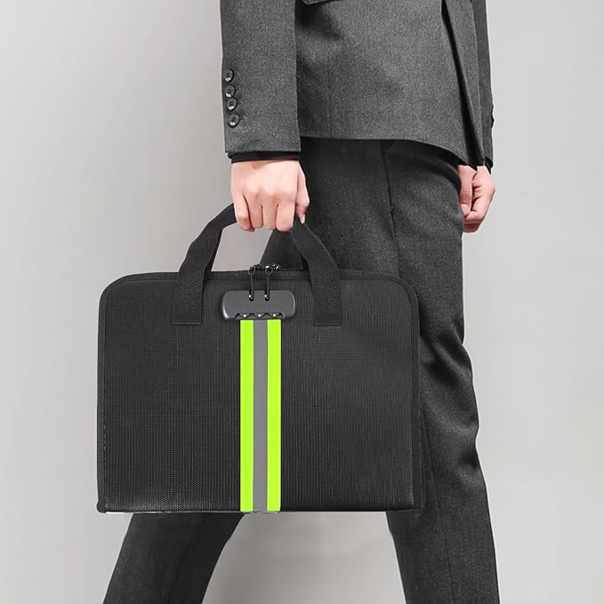 Accordion File Organizer with Combination Lock,Fireproof Expanding File Folder with Multi Pockets,13 Pockets Document Organizer with Handle & Labels,Portable Home Travel Safe Storage Letter A4 Files