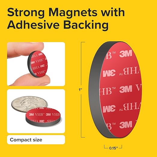 Adhesive Strong Magnets Heavy Duty (36 pcs 1x0.15) - Round Magnet - Strong Sticky Magnets with Adhesive Backing - Ceramic Magnet, Ferrite Ideal for for Industrial Use