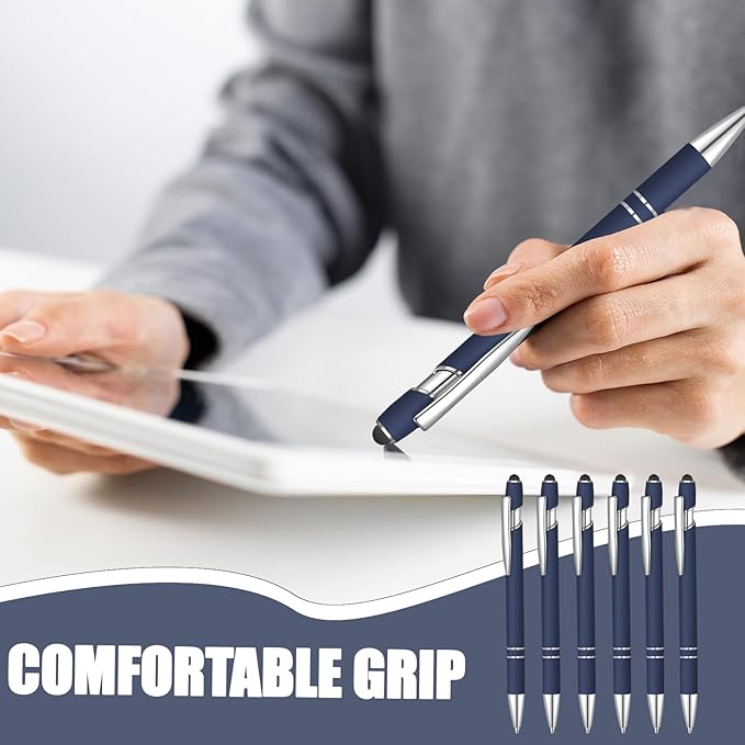 24 Pcs Blue Ink Ballpoint Pen with Stylus Tip 2 in 1 Ballpoint Pen 1.0 mm Blue Ink Metal Stylus Pen for Touch Screens Coworkers, Family, Colleagues, Office (navy blue)