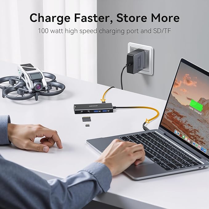 Hub Multiport Adapter for MacBook Pro/Air, 9 in 1 Accessories Mac USB C Dongle Dock Adapter with HDMI, SD/TF Card Reader, USB C Port, PD 100W and 4 USB for Dell XPS, Lenovo HP Laptops