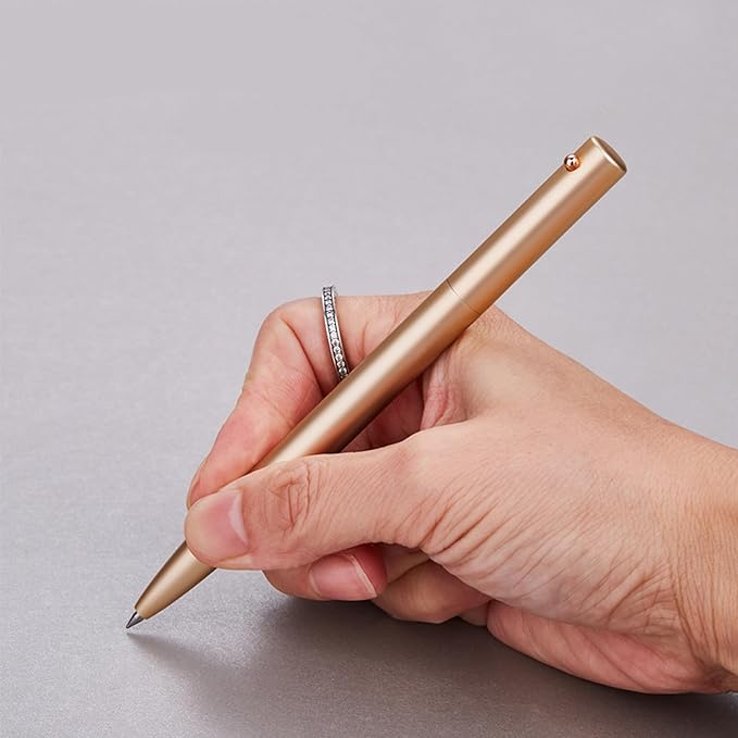 DUNBONG Retractable Metal Gel Pen, 0.5mm Medium Point Ballpoint Pens, Black Gel Ink (Silver)