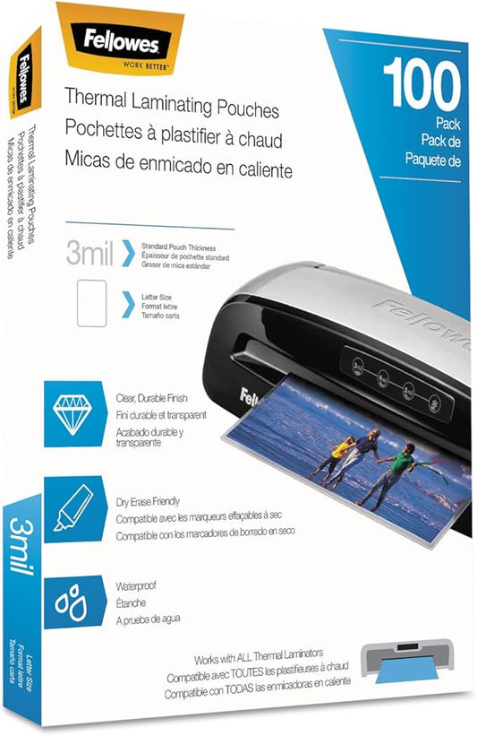 Fellowes Thermal Laminating Pouches/Sheets, Letter Size 9 x 11.5-Inches, 3 mil, 100 Pack (5743301)