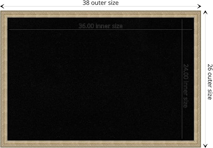 Amanti Art Black Cork Board for Wall, 26x38 Vision Board with Champagne Frame, Large Corkboard Office Decor for Home Organization, Traditional Corkboard Pinboard to display items for home organization