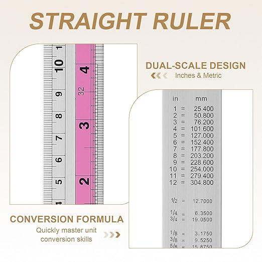 HARFINGTON 6pcs Metal Straight Ruler 20cm Metric SAE Aluminum Alloy Measuring Rulers Scale Tools with Hole for Measure Study Reading Classroom Office, Pink