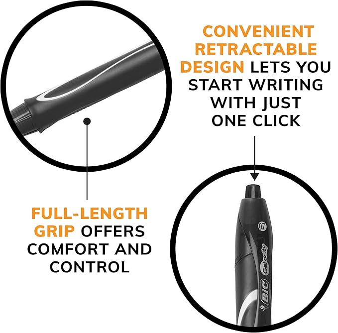 BIC Gelocity Quick Dry Black Gel Pens, Medium Point (0.7mm), 4-Count Pack, Retractable Gel Pens With Comfortable Full Grip