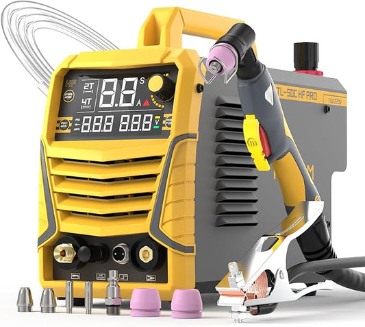 TOOLIOM 50A Non-Touch Pilot ARC Air Plasma Cutter Dual Voltage 110V/220V Metal Cutting Machine with Post/Flow Gas and 2T/4T, 1/2" Clean Cut