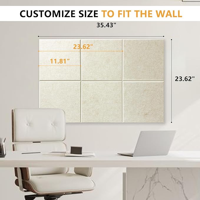 Large Cork Board for Wall with Pins, 36" x 24" Bulletin Board Self-Adhesive Pin Board | Customized 6 Packs Felt Tiles for Office Home Wall Decor