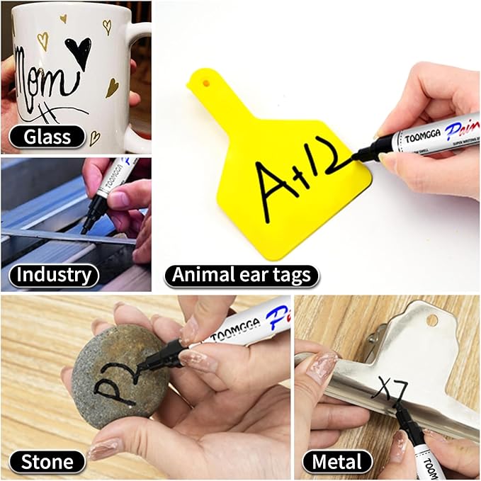 Black Paint Pens Permanent Paint Markers - 12 Pack Oil Based Marking Pens, Medium Point, Quick Drying and Waterproof for Rock Painting Car Tyre Metal, Plastic, Canvas, Wood