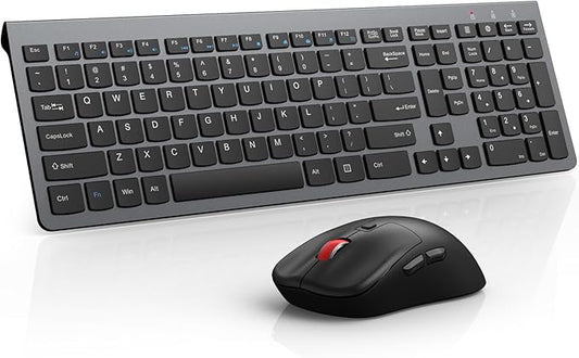 Wireless Keyboard and Mouse Combo,Quiet Click,Full Size Design with Number Pad,Ergonomic Mouse with 5 DPI,Sleep Mode-2.4G Silent Portable Cordless Combo for Laptop/PC/Computer/Mac(Grey)