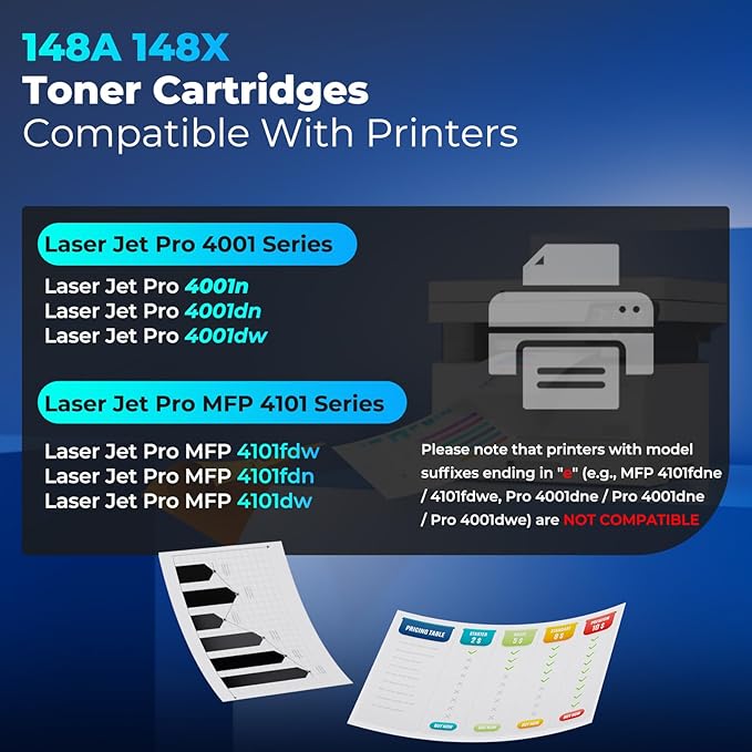 148X Black High Yield Toner Cartridge W1480X 4001n 4101fdw 4001dn Toner 2 Pack Replacement for HP 148X 148A Toner Cartridges HP148X Work with HP Laser Jet Pro 4001n 4001dn 4001dw MFP 4101fdw 4101fdn