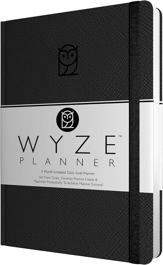 Undated Daily Planner – 3-Month A5 Productivity Organizer with Full Page Per Day, Hourly Schedule, Goal Setting, Habit Tracker, Weekly & Monthly Pages – Hardcover Time Management Notebook (Black)